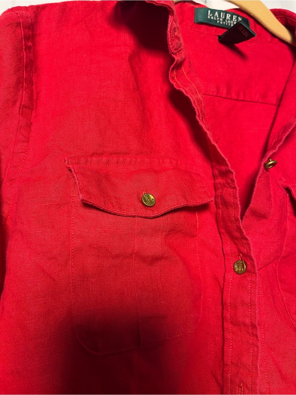 Lauren Ralph Lauren Red Button-Down Shirt Small Petite Workwear - Picture 5 of 9